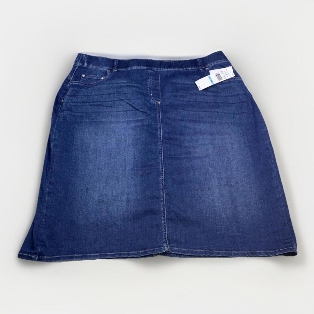 Alfred Dunner In Full Bloom Stretch Denim Pull On Jean Skirt Pockets NWT Size 20